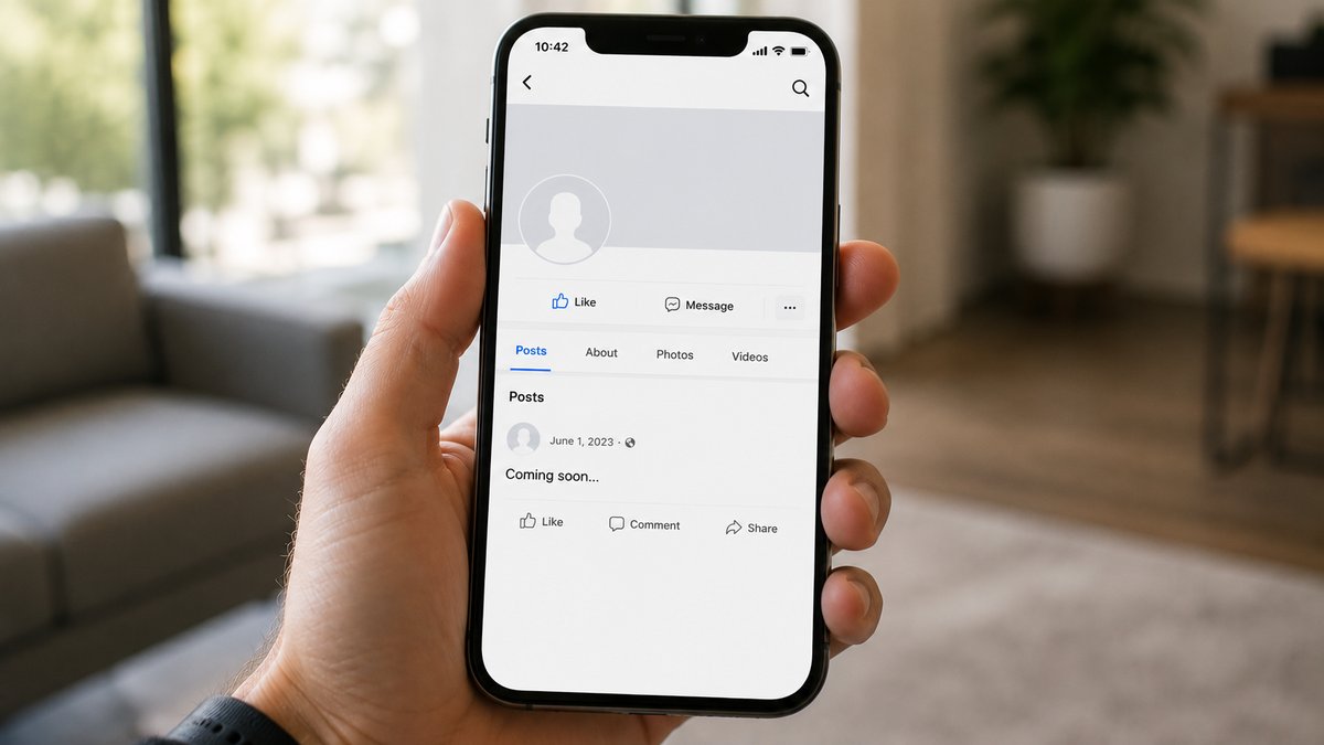 Seller looking at an agent's profile on their phone: no profile picture and a single post from June 2023 saying "Coming soon".