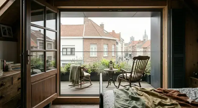 Bedroom with balcony view